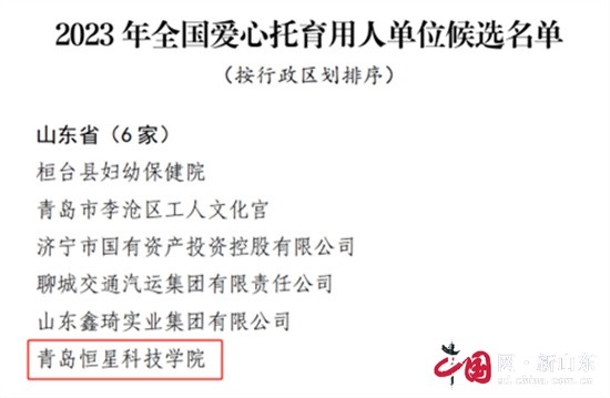 喜訊!青島恒星科技學(xué)院入選2023年全國愛心托育用人單位名單